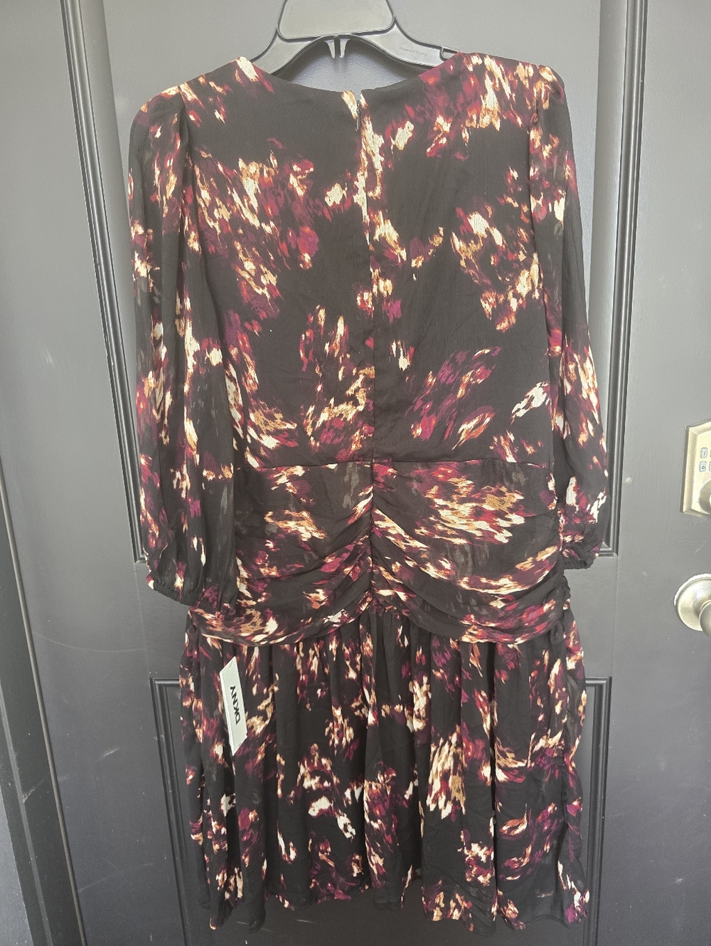 NWT DKNY Women’s Floral Wrap Dress Size 12 Black Long Sleeve Ruffle Midi Dress - Picture 10 of 11